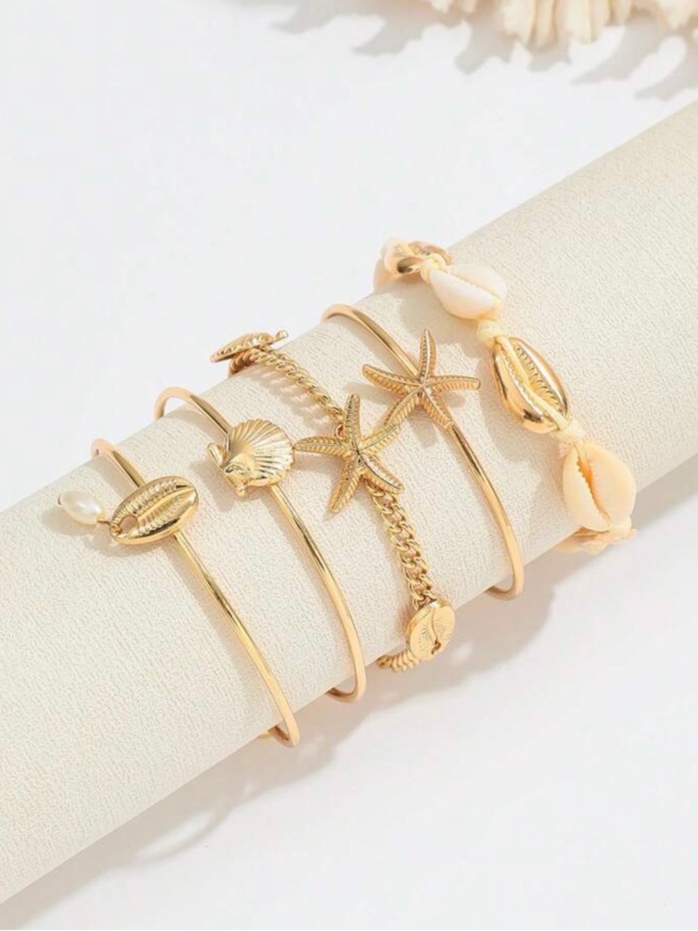 Gold Shell & Cowrie Beach Bangle Set - Women Jewelry - Picture 3 of 3